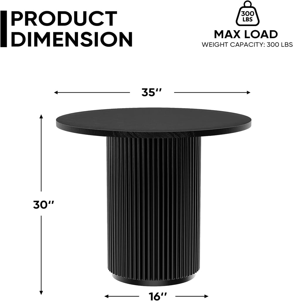 Comfy to go 36 inch Modern Round Dining Table, Solid Wood Strips Pedestal Bas...