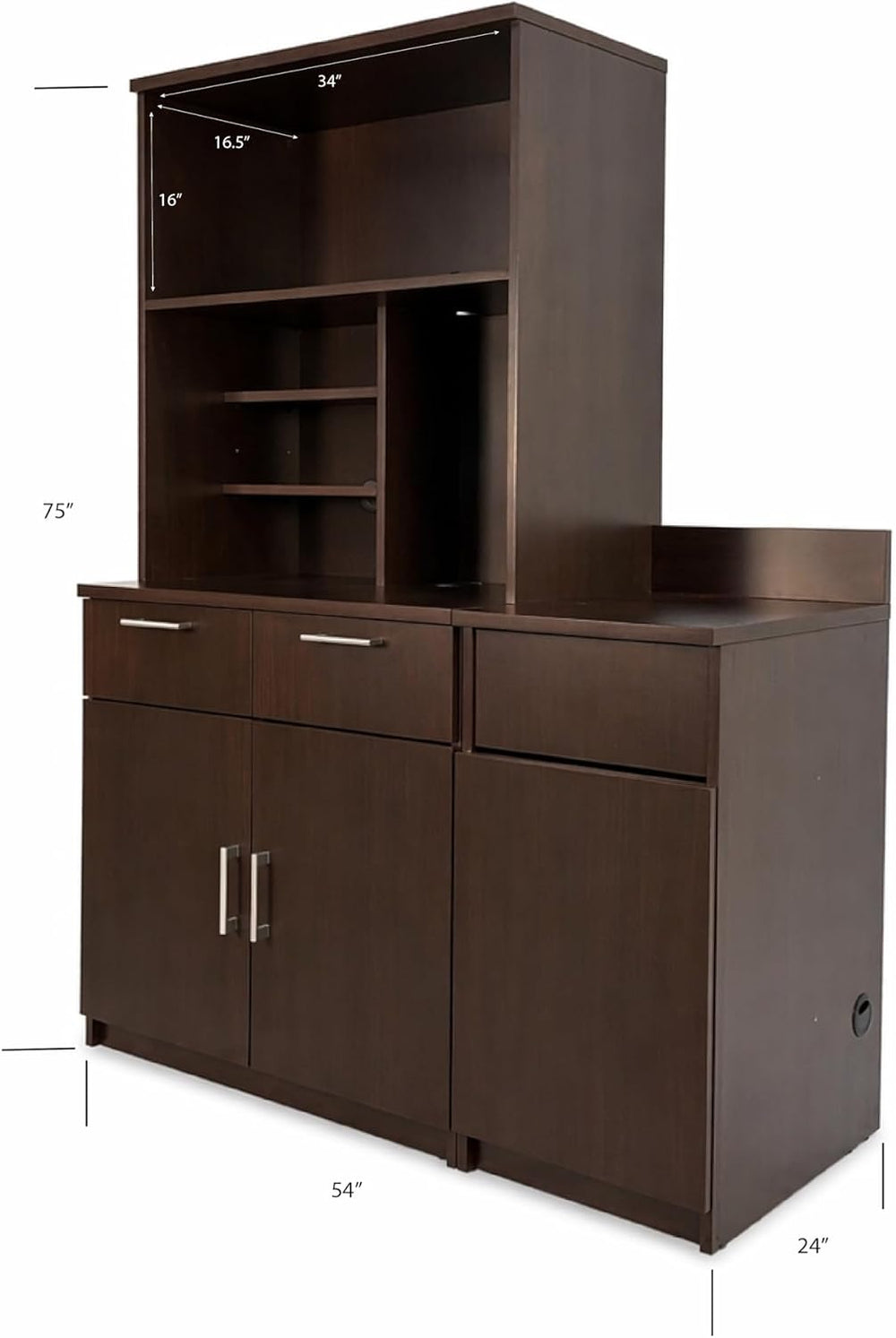 BREAKtime Compact Hutch Cabinet with Door Storage, Microwave Space and Trash ...