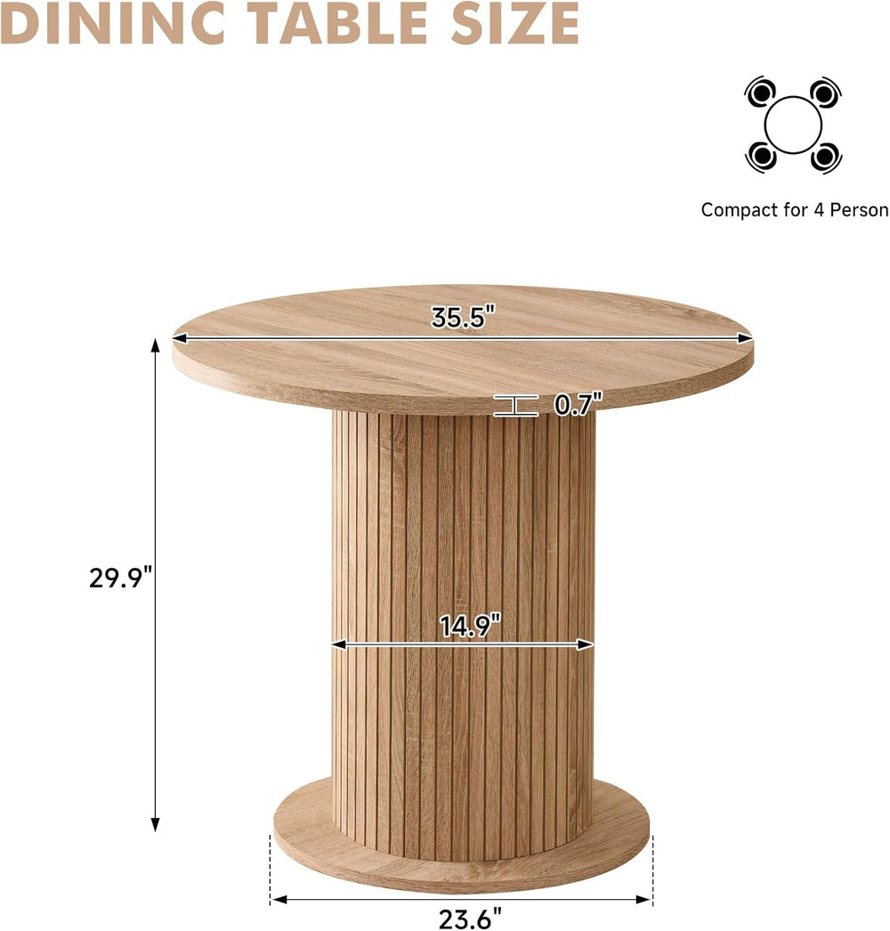 35.5" Round Dining Table for 2 4, Natural | Modern Small Pedestal Kitche...