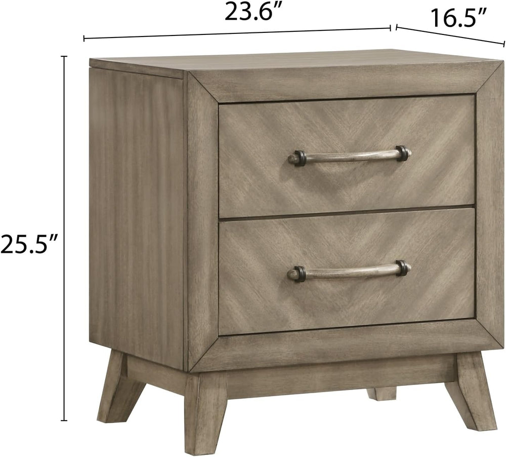 Contemporary 2-Drawer Nightstand, Antique Gray,for Small Spaces