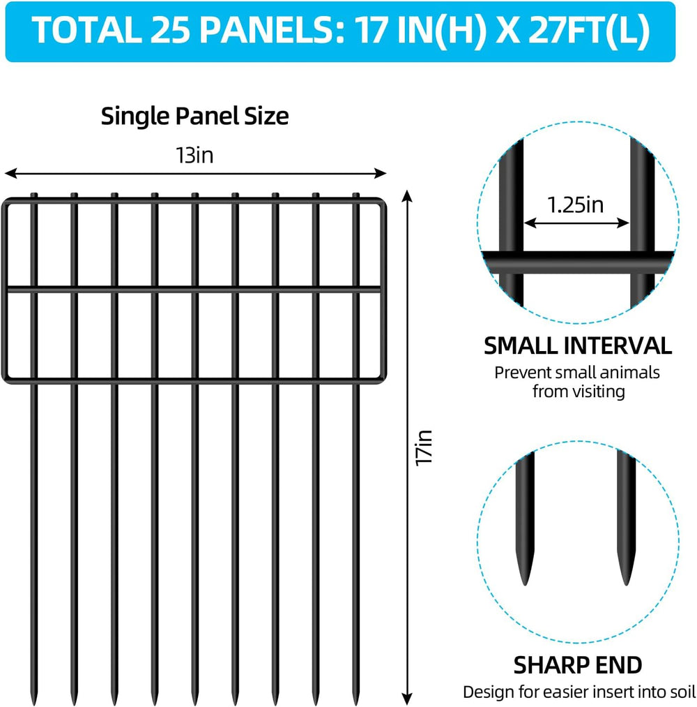 25 Panels Garden Fencing Animal Barrier, 17in (H) X 27ft (L) Dog Dig Fence Ba...
