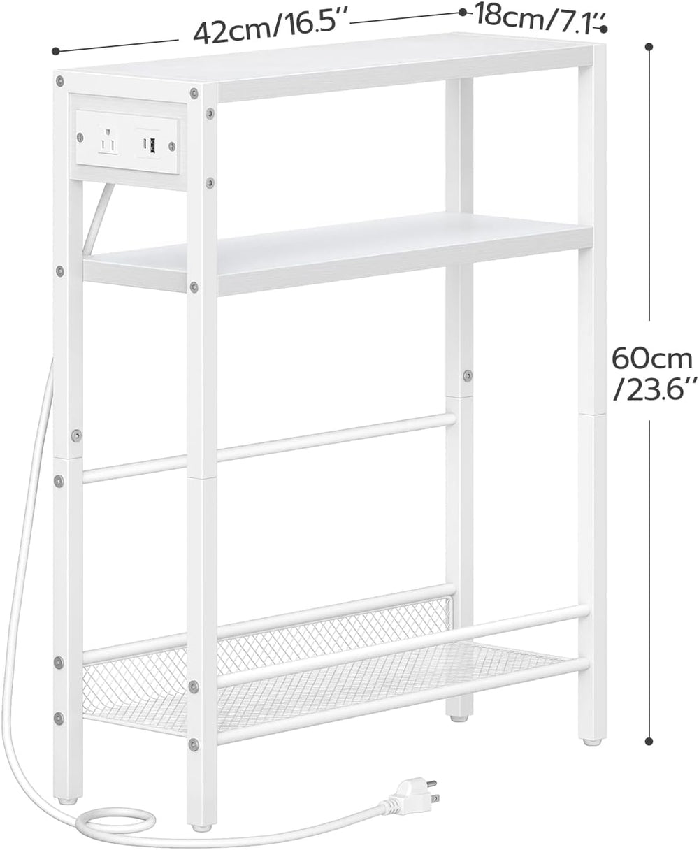 HOOBRO Small Narrow Side Table with Charging Station, Skinny End Table for Sm...