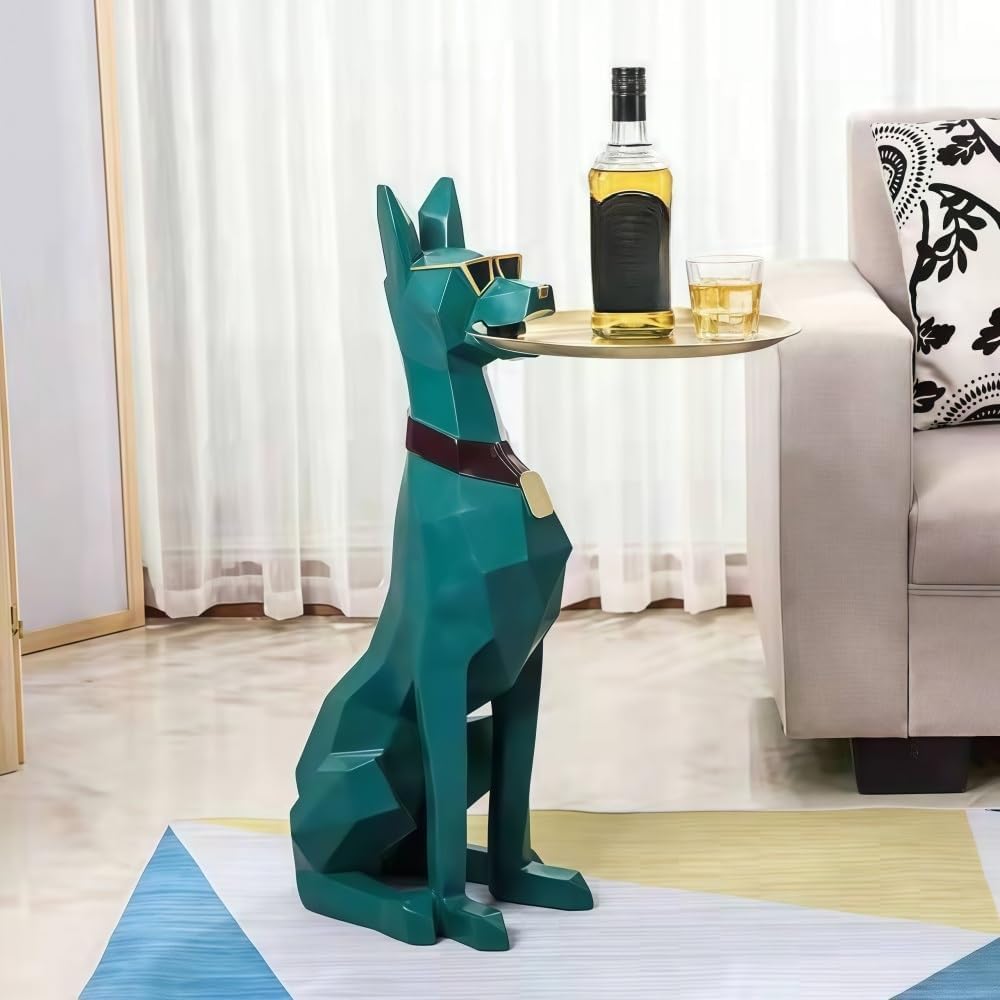 Dog Sculpture Standing Statue Coffee Table with Tray & Storage, Modern Ar...