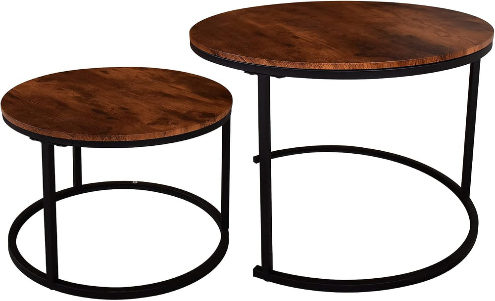 HOMERECOMMEND Round Coffee Table Set of 2 for Living Room,Rustic Brown | Mode...