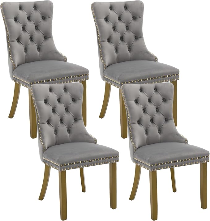 Velvet Dining Chairs Set of 4, Kitchen & Dining Room Chairs, Upholstered ...