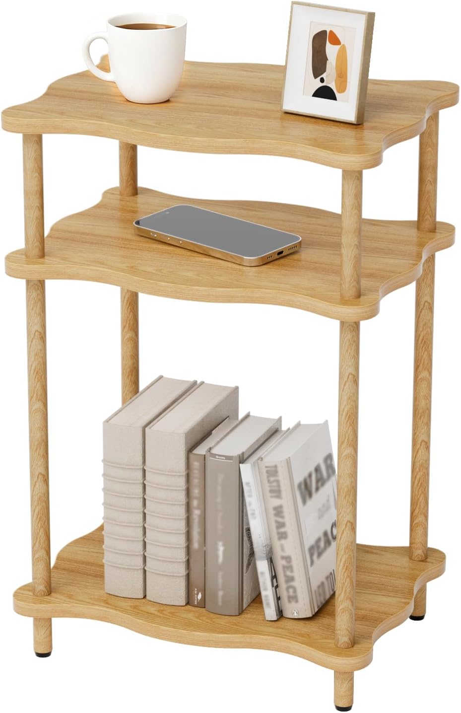 THUMEYE 3-Tier Side Table, 15.7”x11.8”x23” Space-Saving End Table with Solid ...