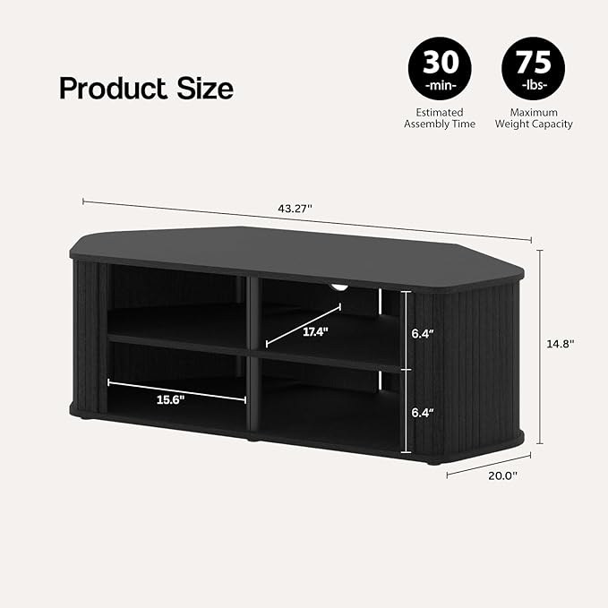 Corner TV Stand 43 Inch, Mid Century Corner Entertainment Center with Sliding...