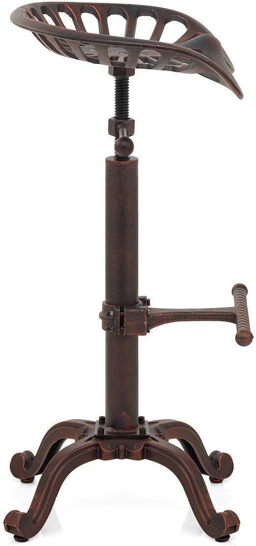 Rustic Industrial Bar Stool - Cast Iron Tractor Stool Adjustable Height Swive...