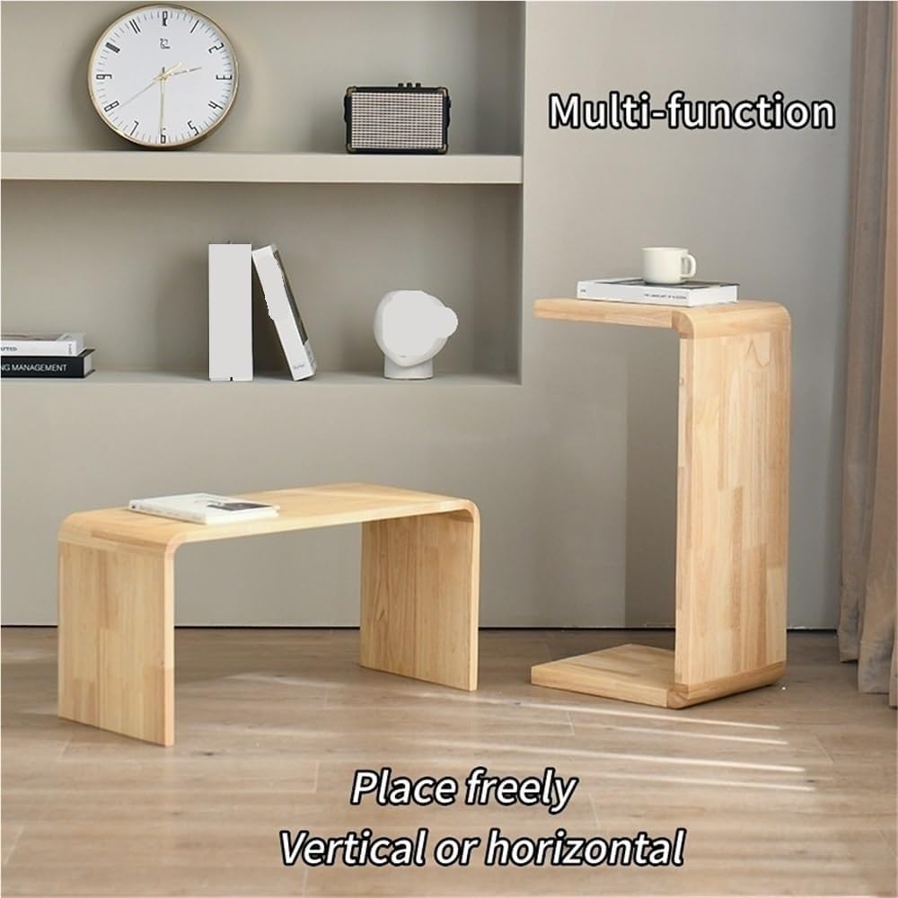 C Shaped End Table - Solid Wood Sofa Side Tables for Living Room & Home O...