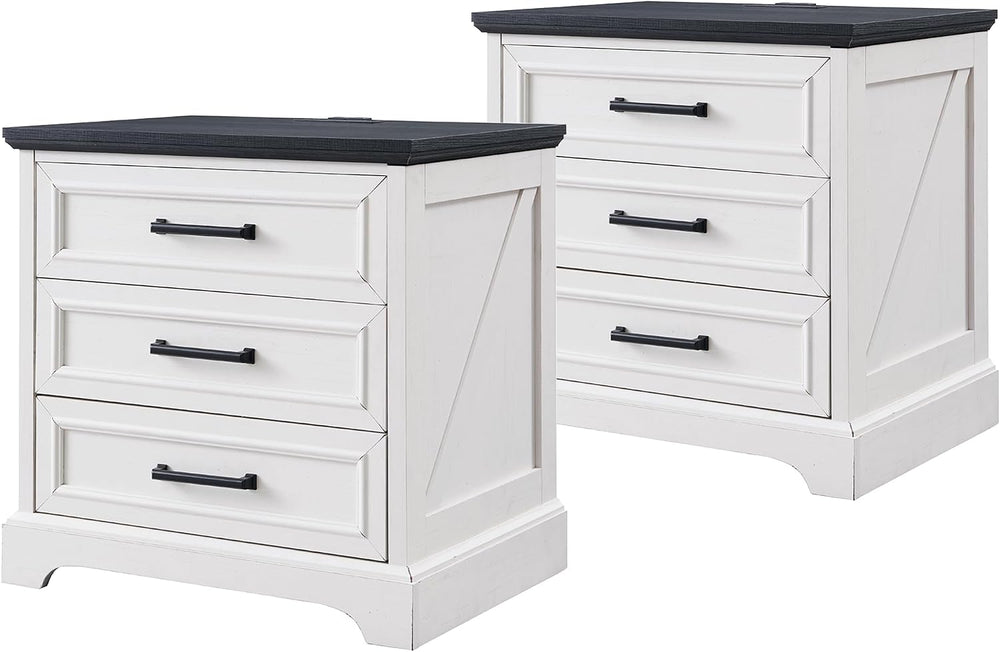 ACCOHOHO 22" Farmhouse Nightstands Set of 2 with 3 Drawers, Off White | ...
