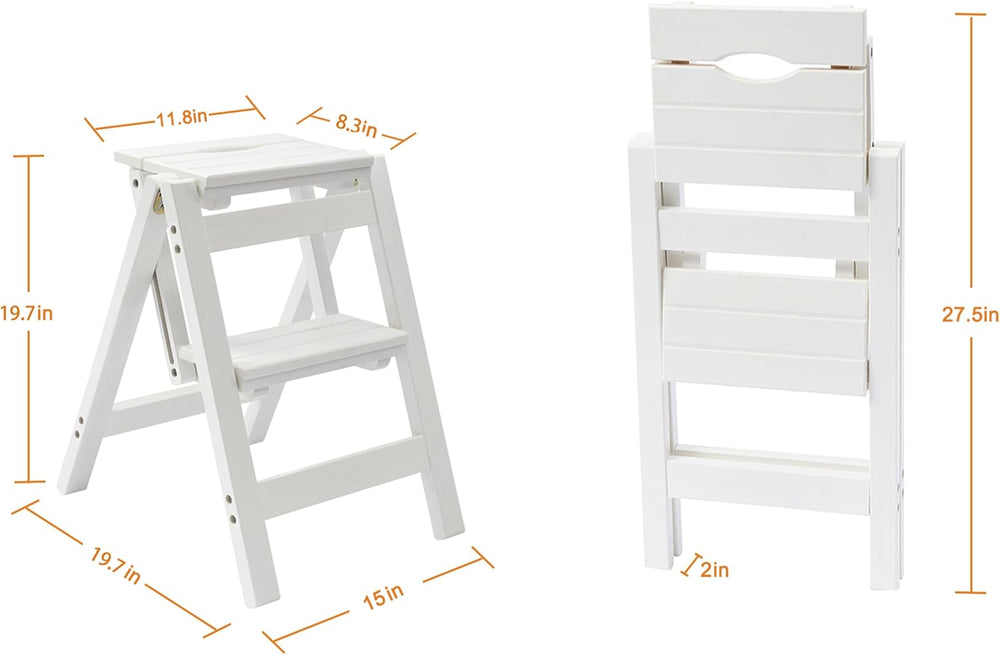 2 Step Folding Step Stool, Wooden Collapsible Closet Step Ladder for Home