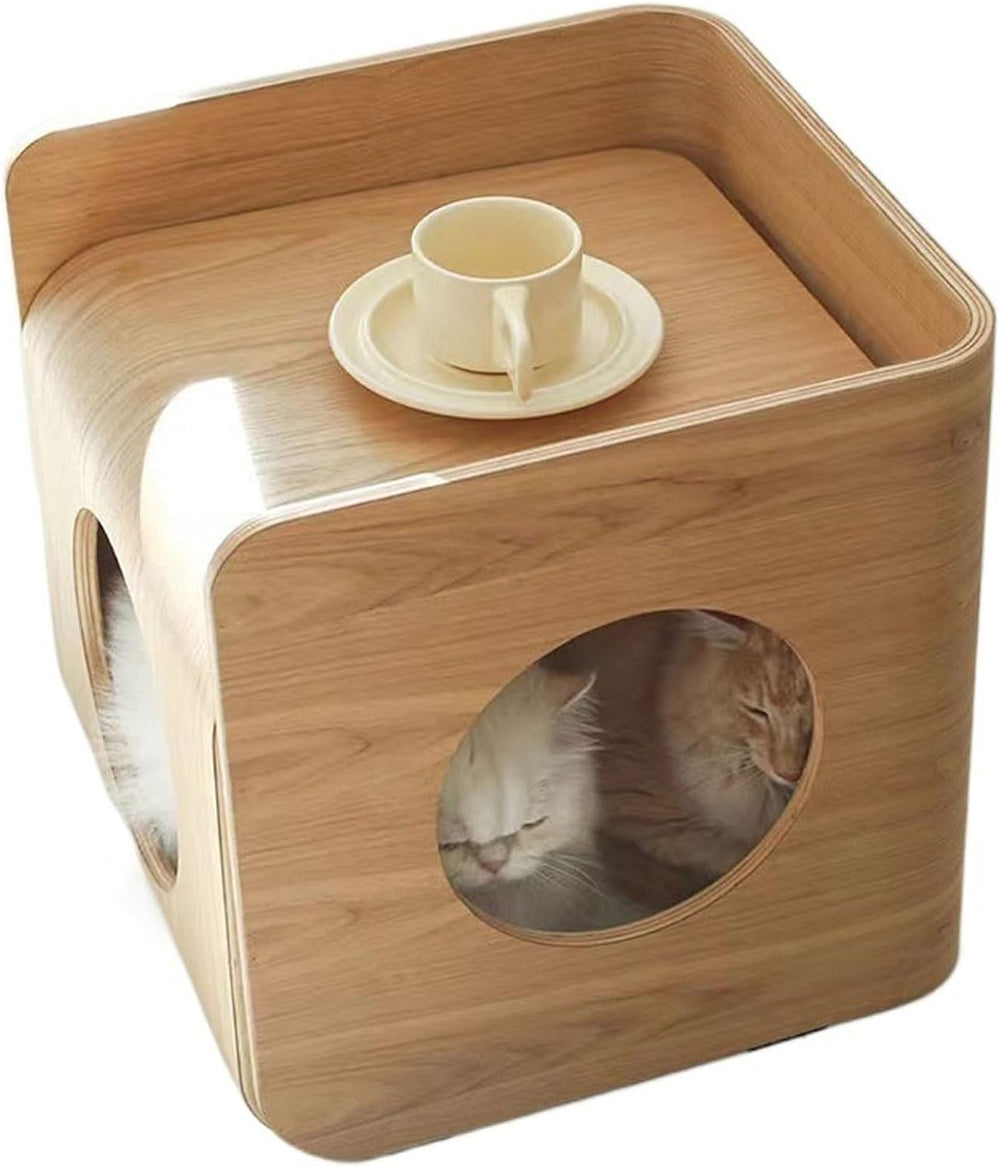 Rustic Side Table Multipurpose Wood End Table Side, with Cat Bed Cave Furnitu...