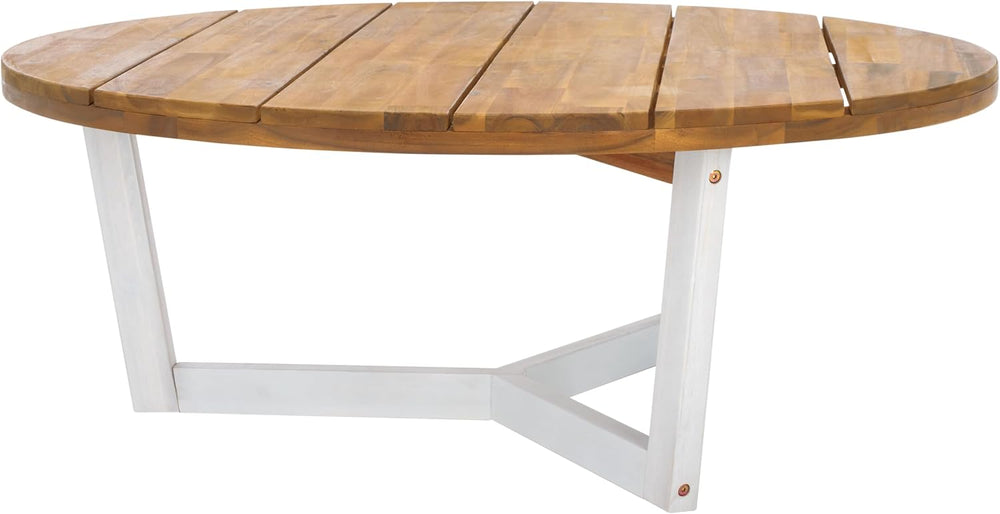 SAFAVIEH Outdoor Leo Wood Coffee Table, 39.4" Natural/White PAT7319A