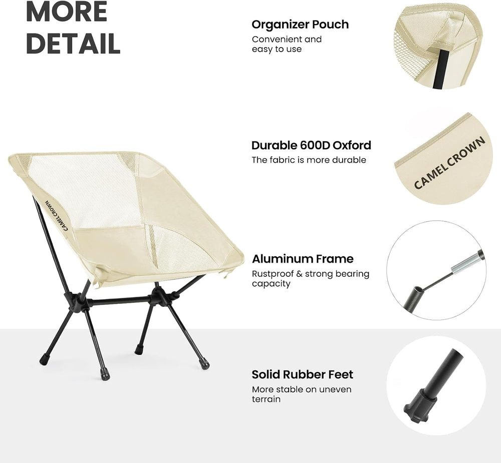 CAMEL CROWN Portable Camping Chair Lightweight Compact Folding Chair Mesh for...