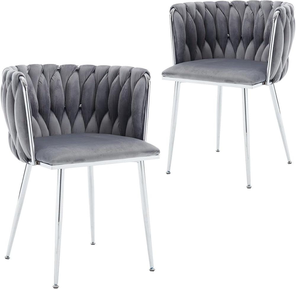 Modern Velvet Dining Chairs Set, Upholstered Dining Chair with Woven Back and...