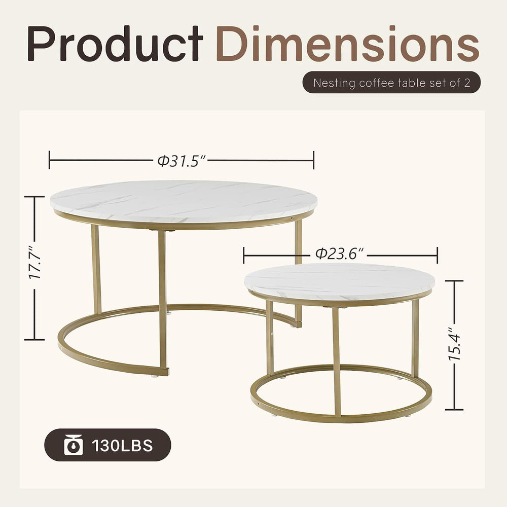 Otterease Nesting Tables Set of 2, 31.5" Round Coffee Table, Small Nesti...