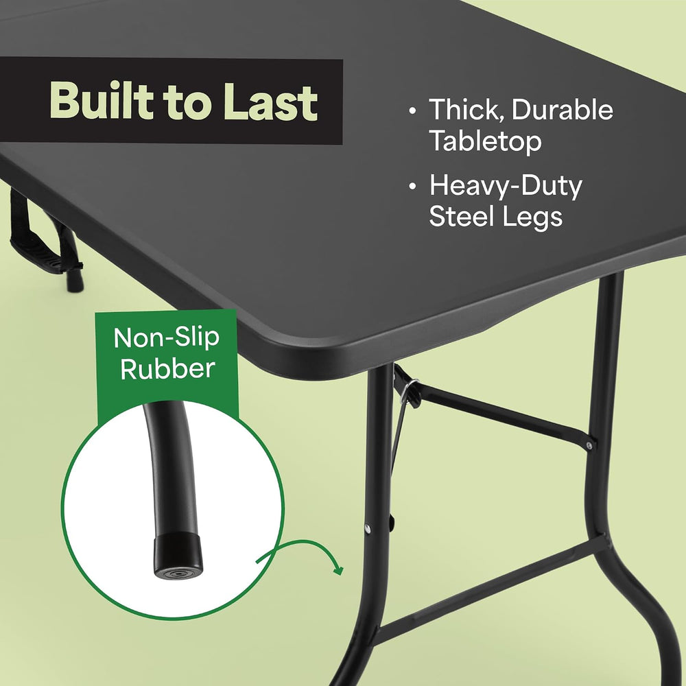 EconoHome Black 6ft Folding Table with Handle | Heavy-Duty Foldable Table | P...