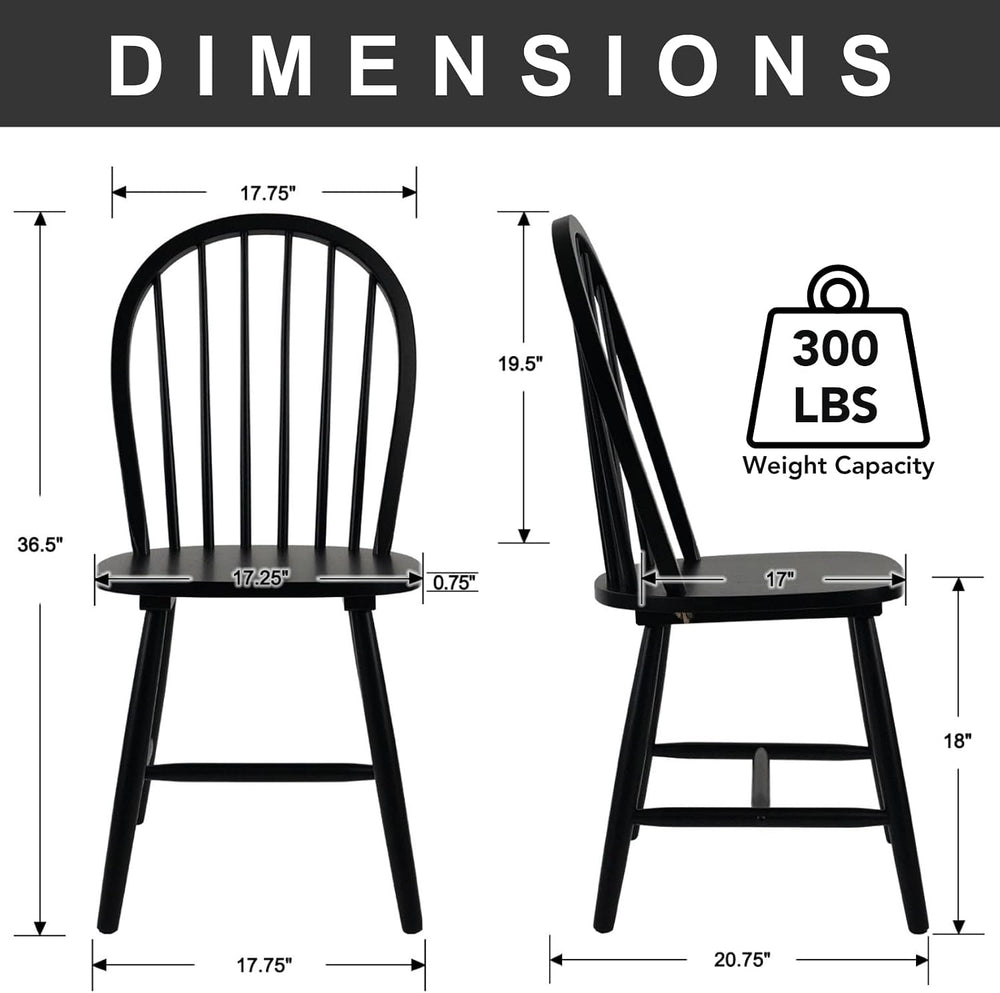 chairus Black Windsor Dining Chairs Set of 2, Farmhouse Wooden Dining Room Ch...