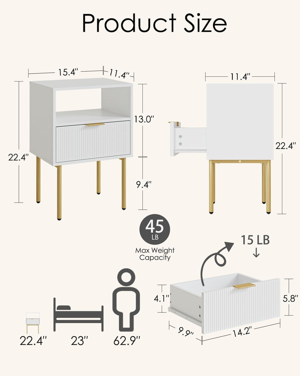 Aienvey Night Stand, Modern Nightstand with Drawers, Bedside Table, Gold Smal...