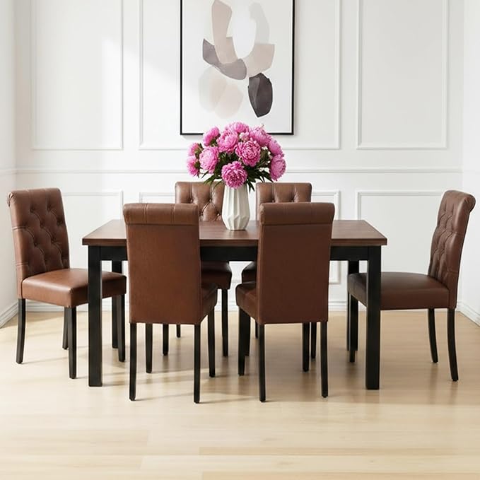 PU Leather Dining Chairs Set of 4 Upholstered Dining Room Chairs Modern Tufte...