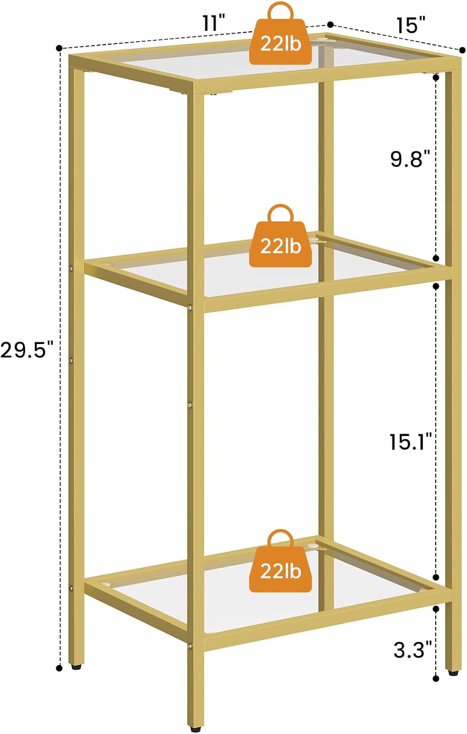 Side Tables Set of 2, Tempered Glass End Table with Metal Frame, 3-Tier Small...