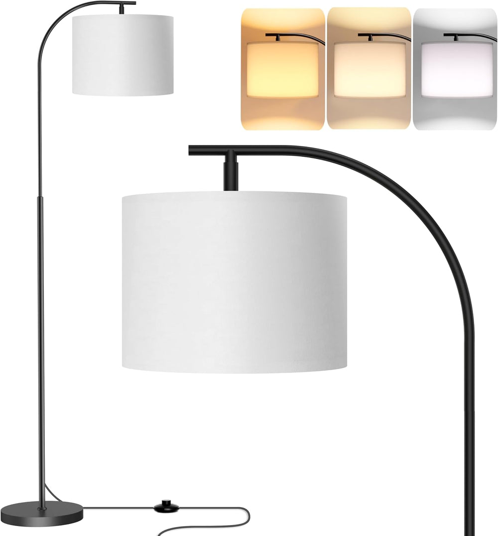 SIBRILLE Floor Lamp with Linen Shade, Arc Dimmable Tall Standing Lamp with Re...