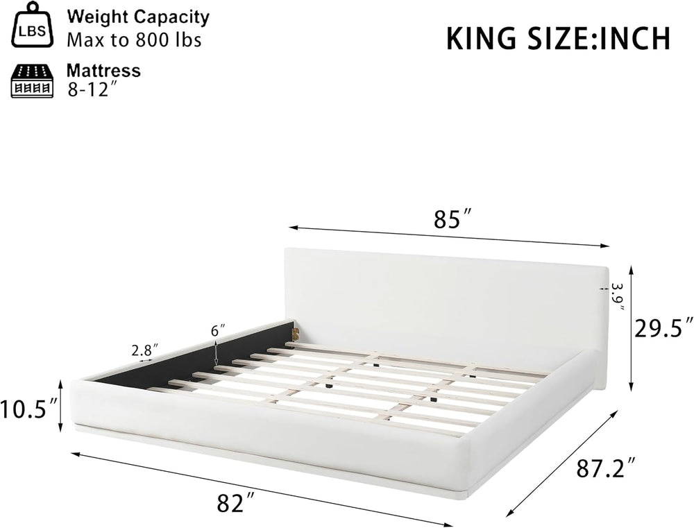King Size Upholstered Bed Frame with Headboard, Modern Platform Bed with Soft...