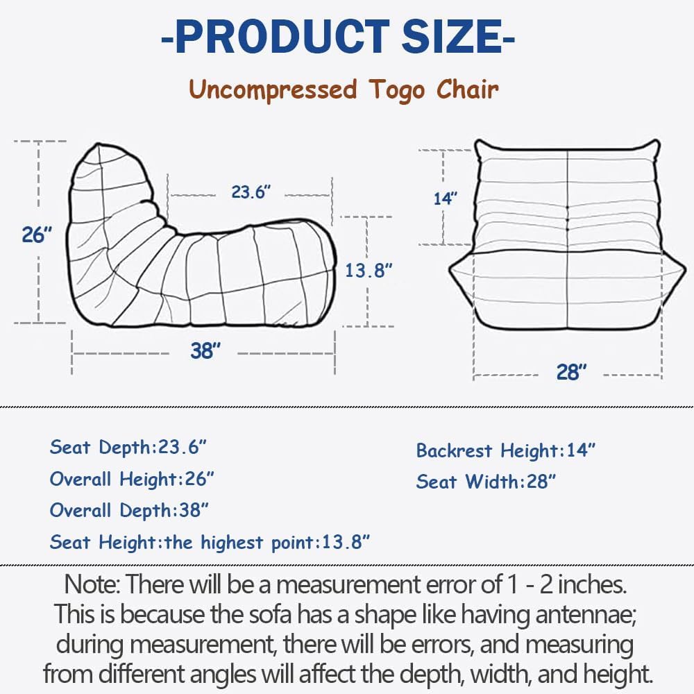 Uncompressed Bean Bag Chair for Adults, Memory Foam Floor Sofa | White, Leath...