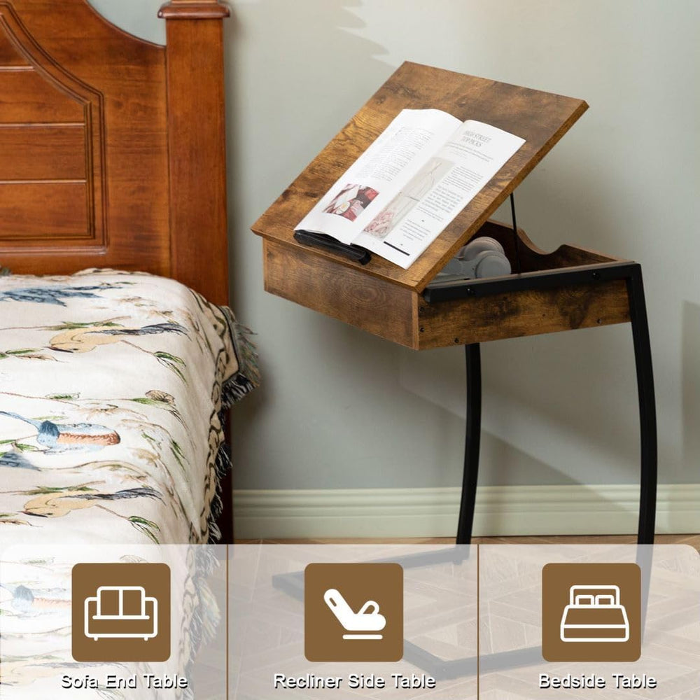 Hadulcet C Shaped End Table with Charging Station, Tiltable 0-52° | TV Tray T...