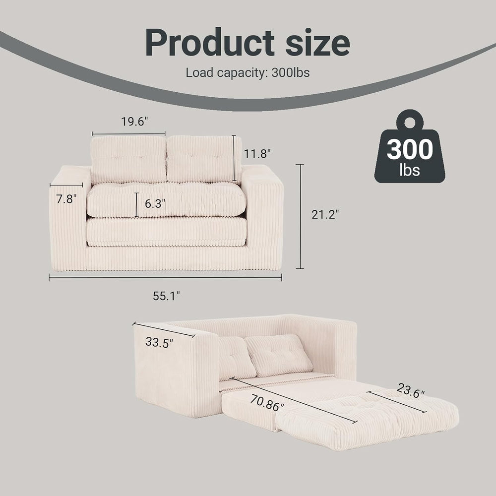 Fefances 55.1” Sofa Bed, 2-in-1 Convertible Loveseat & Folding Futon Couc...