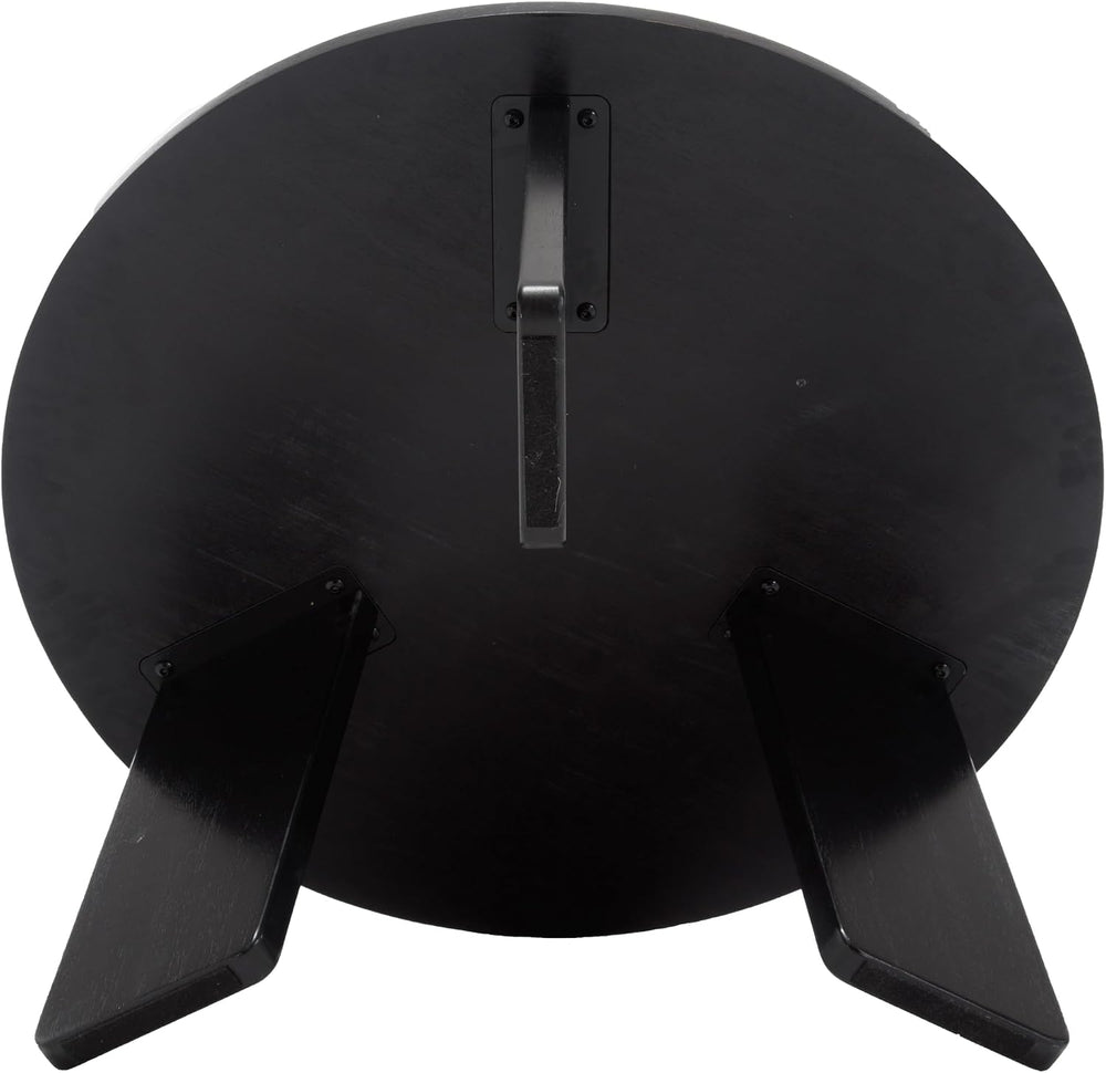 32 Inch Round Coffee Table, Solid Wood Center Table, Black