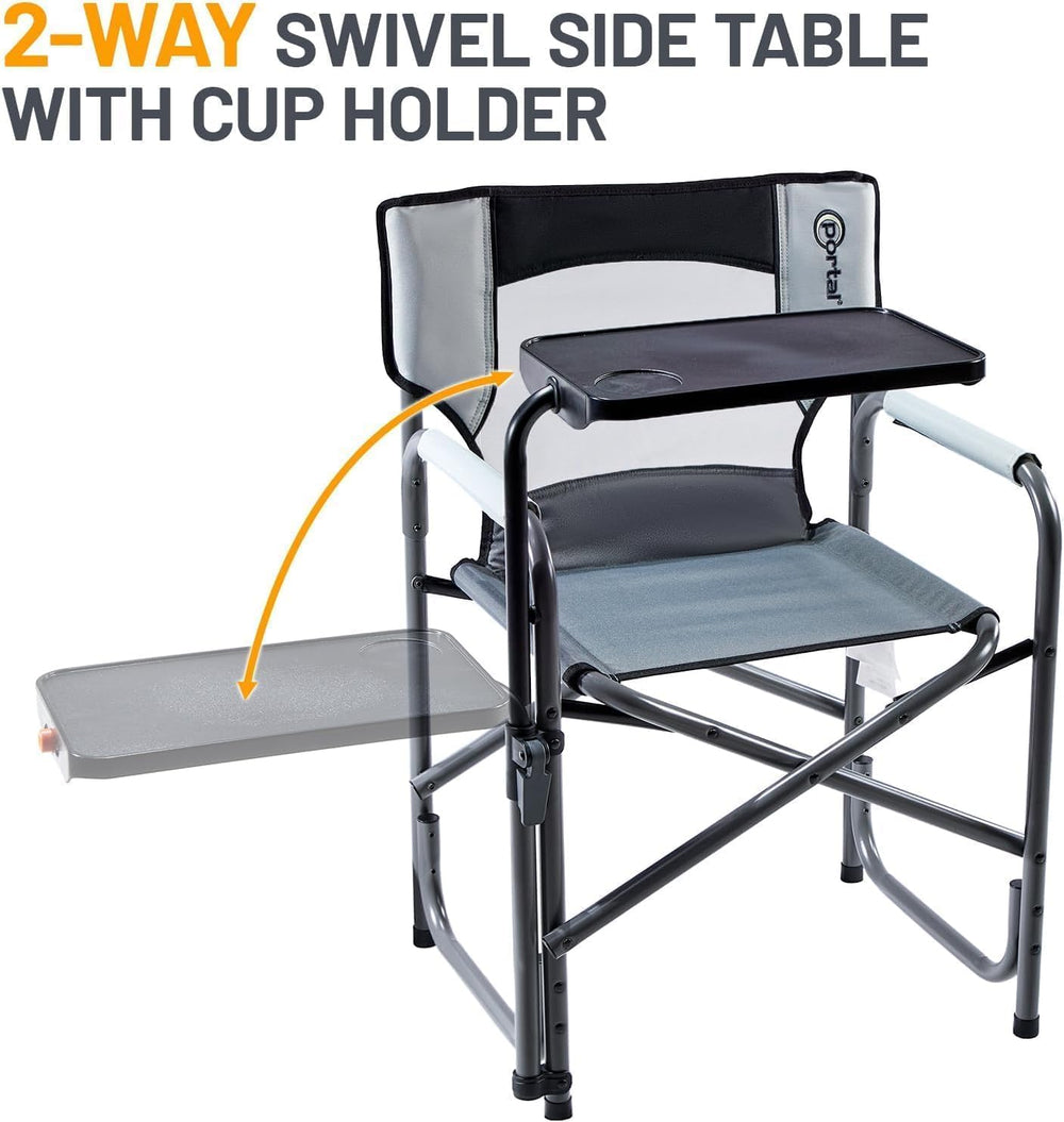 Portal Director Camping Chair with 2-Way Rotating Side Table, 300 lb, Gray | ...