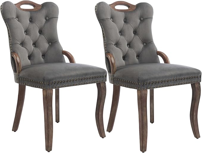 Grey Velvet Dining Chairs Set of 2,Modern Upholstered Dining Room Chairs with...