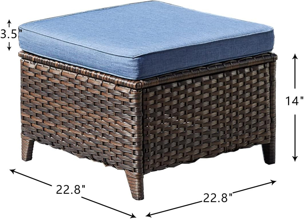 HUMMUH Outdoor Ottomans for Patio Set of 2 PE Wicker Steel Frame Outdoor Foot...