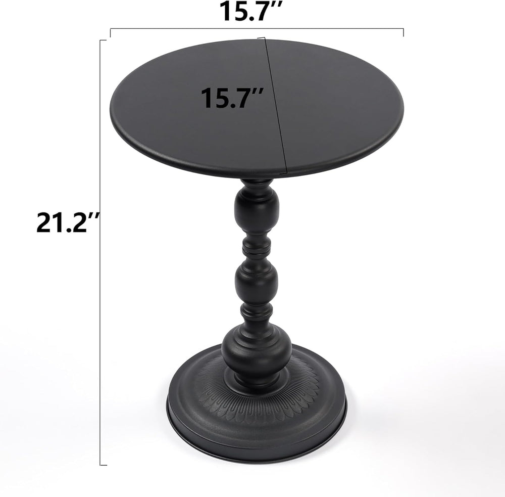 Black Metal End Table, Small Round Side Table | Vintage Matte Black Pedestal,...