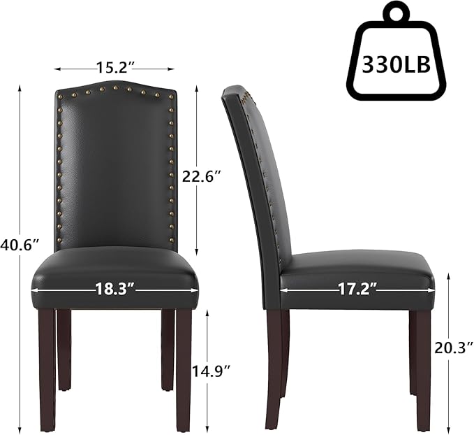 LSSBOUGHT PU Dining Chair Set of 4 Upholstered Parsons Kitchen Chair with Cop...