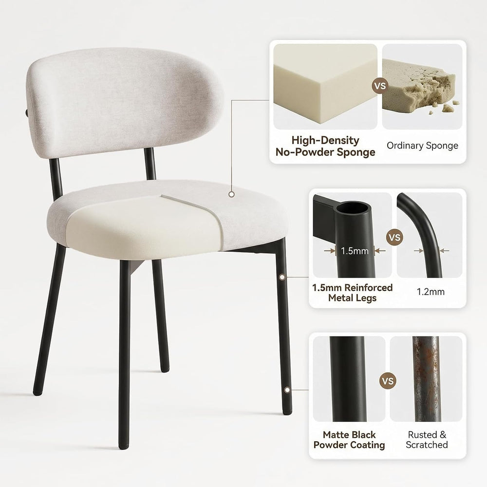 Upholstered Dining Chairs Set of 4, Modern Fabric Kitchen Chairs with Curved ...
