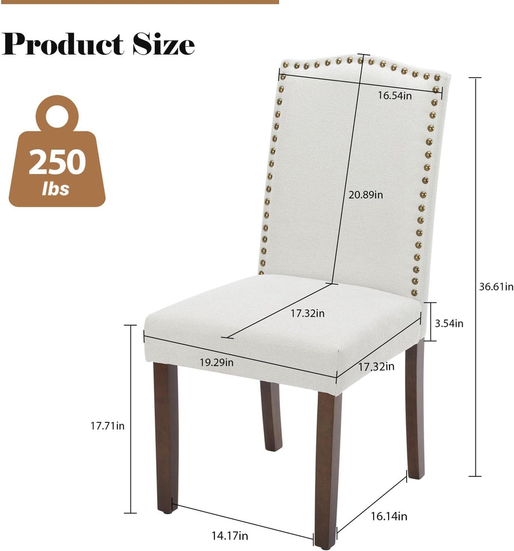 Kitchen Chairs Set of 6 Modern Upholstered Fabric Seat with Nailhead Trim and...