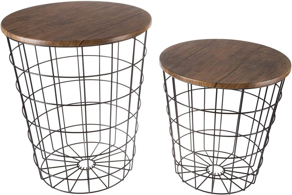 Lavish Home End Tables - Round Nesting Tables Set of 2, Brown/Black | 17.5”/1...