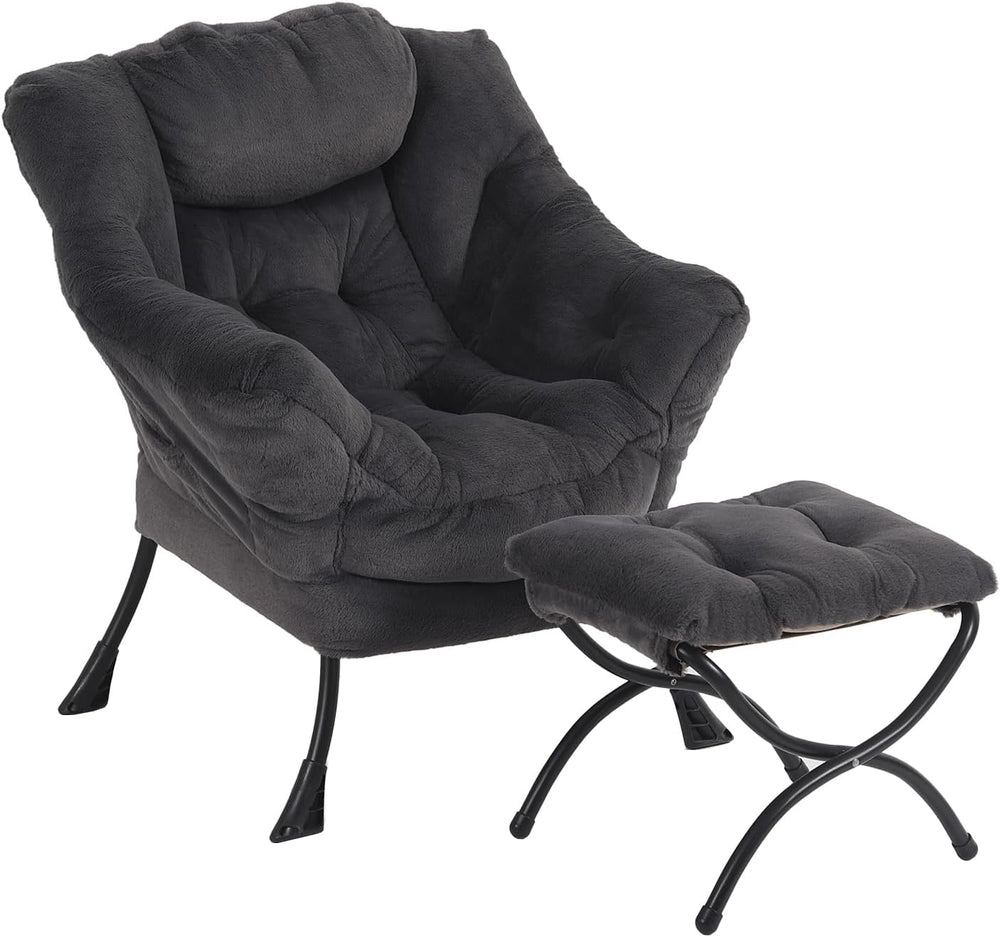 Furlide Lazy Chair with Ottoman, Soft Comfy Chair for Bedroom, Navy