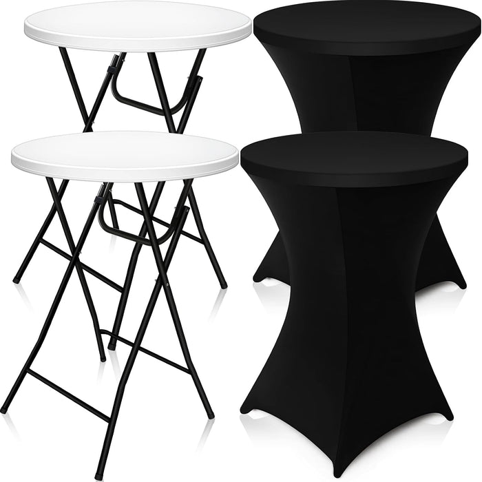2 Sets 32"x43" High Top Folding Cocktail Tables & Covers,Black