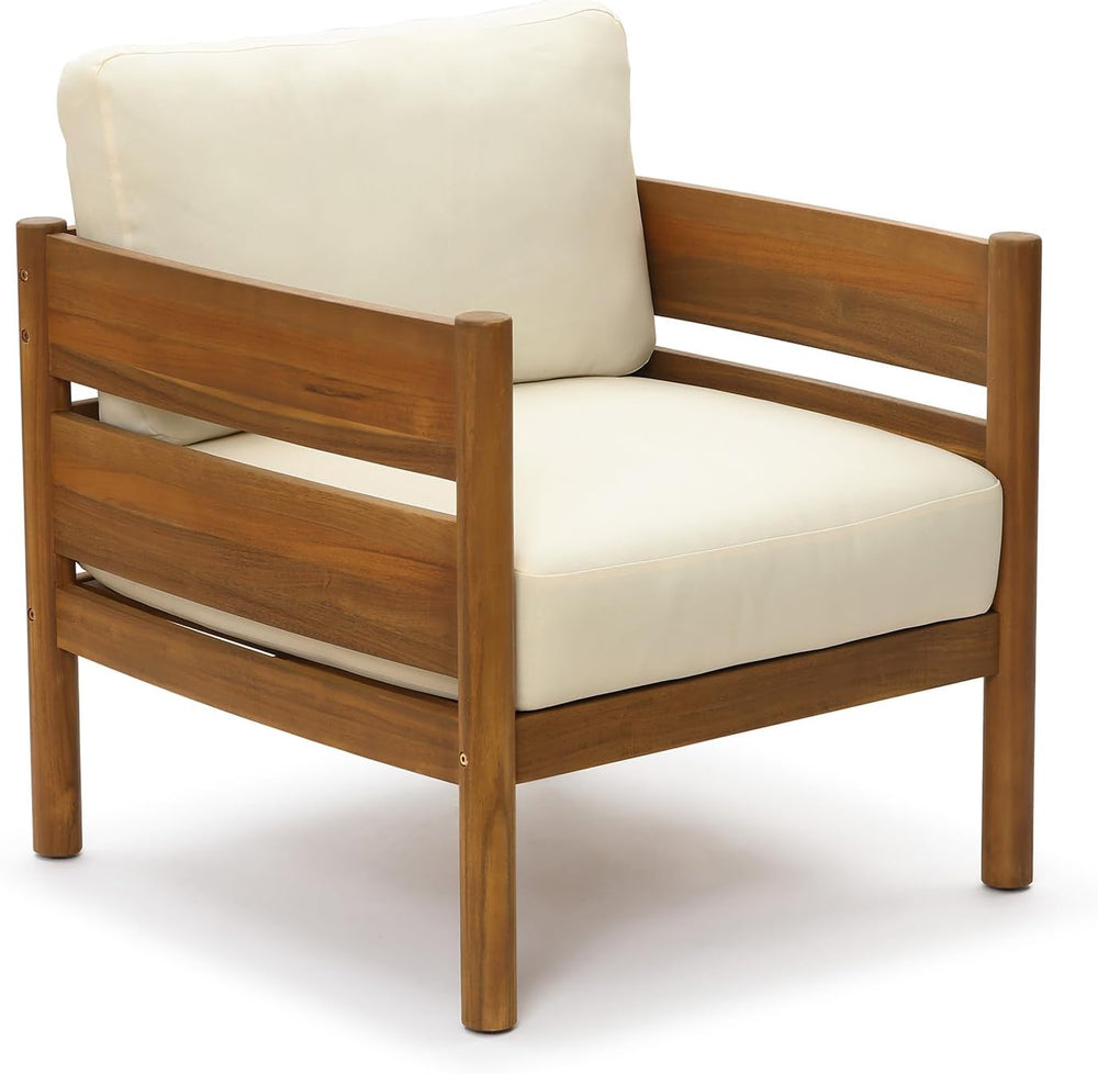 LuxenHome Acacia Wood Outdoor Patio Chair, Wooden Patio Lounge Chair with Cus...