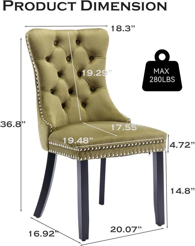 Velvet Upholstered Dining Chairs Set of 8, Modern Style Kitchen Side Chairs w...