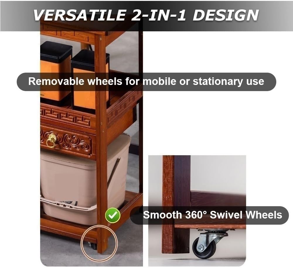 PedyrEda 2-in-1 Multi-Purpose Rolling Cart, Vintage Side Table with Wheels, S...