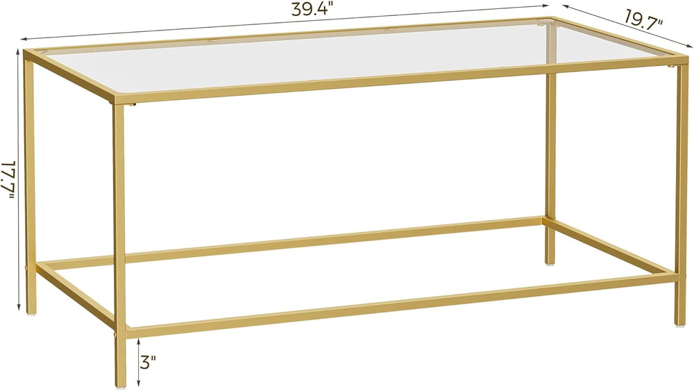Homleke Glass Coffee Table, Modern Rectangular Coffee Table for Living Room