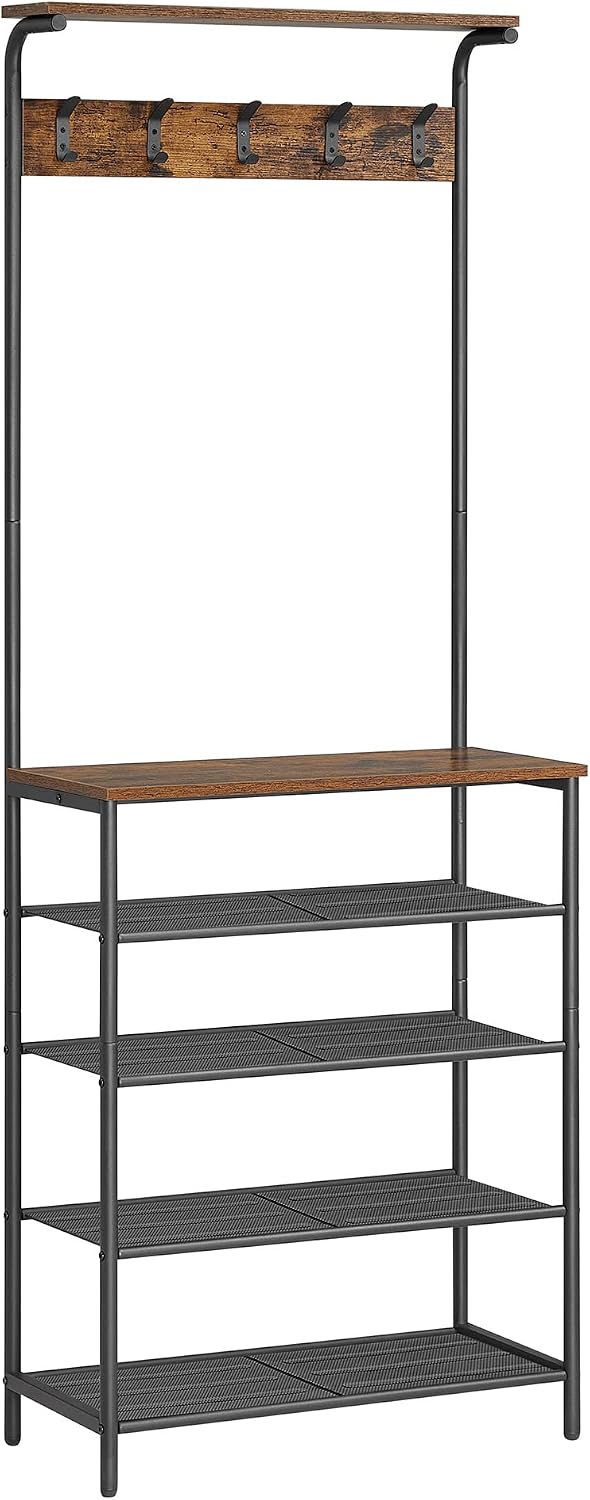 VASAGLE Hall Tree with Shoe Bench, 5-Tier Shoe Rack, 5 Dual Hooks