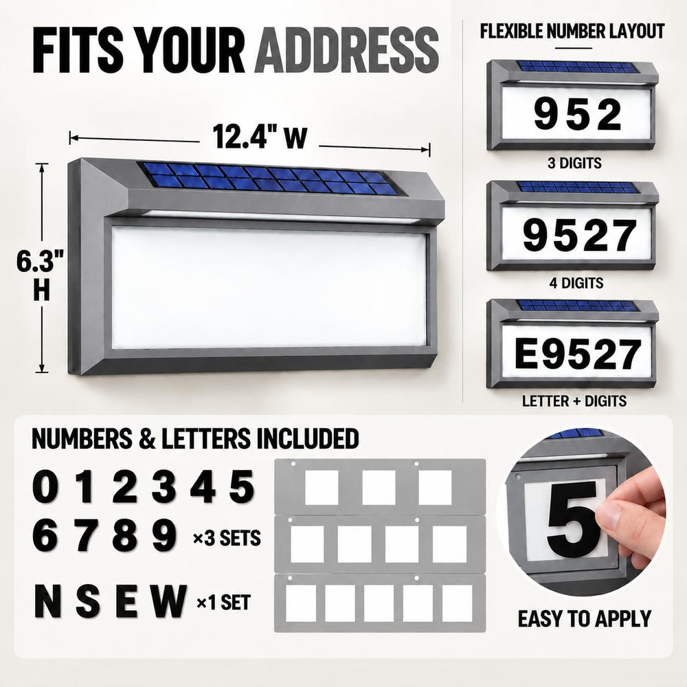 Solar Address Sign, Lighted House Numbers Outside, Gray Illuminated Plaque