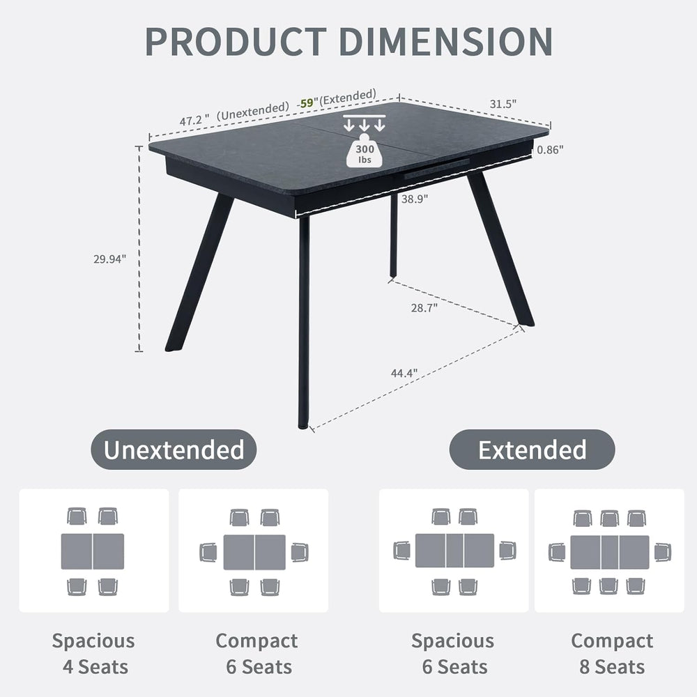 Extendable Dining Table 47-59 Inch - Space-Saving Slide-Out Design, Black Lav...