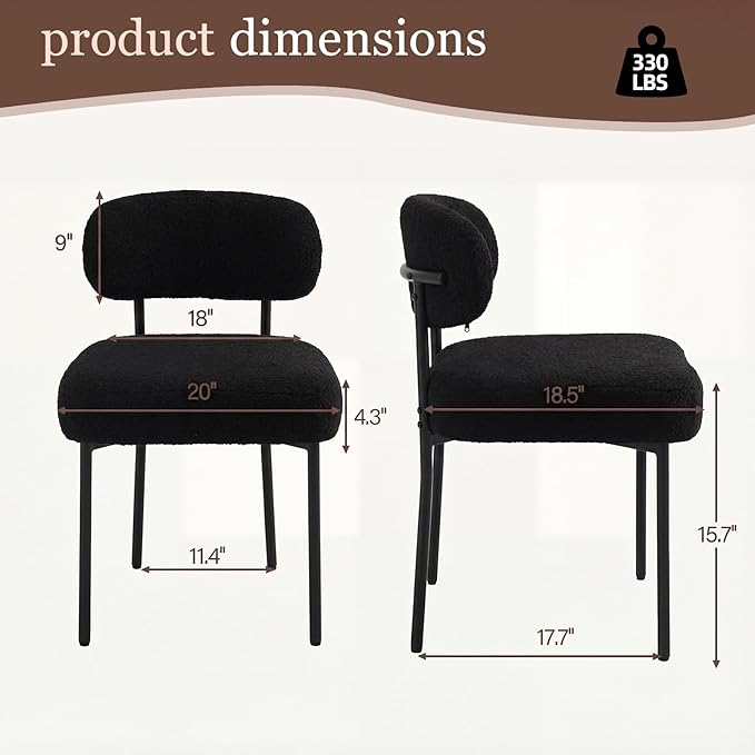 Dining Chairs, Black Boucle Dining Chairs, Kitchen Dining Room Chairs Curved ...