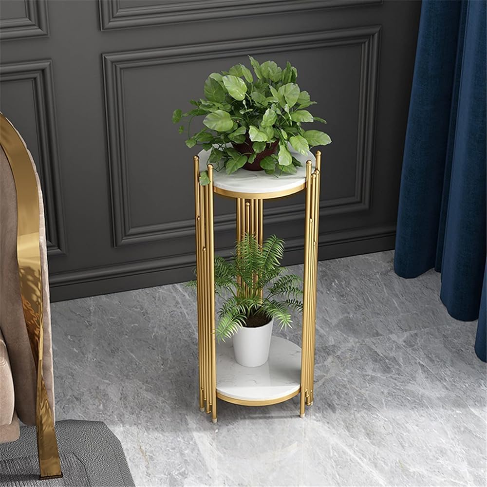2-Tier Storage Telephone Table - Stylish Marble Look, Tall Slim Plant Stand, ...